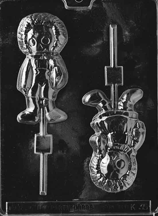 Image of RAG DOLLS Lollipop mold with two chocolate rag dolls on one long pop stick.