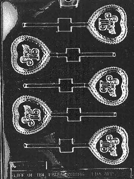 Image of SWEET 16 Lollipop mold featuring square chocolate with “Sweet 16” in raised letters.