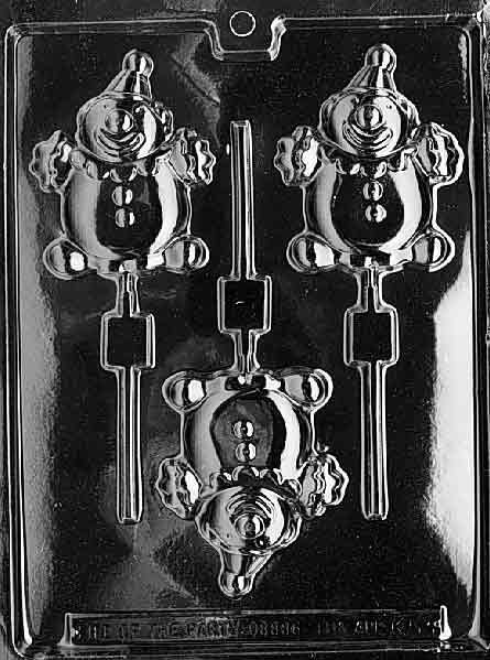 Image of K053 mold showing a round-faced clown Lollipop with hat and smile, perfect for whimsical candy making.