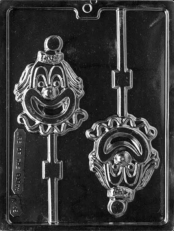 Clown Lollipop chocolate mold, clear mold with circus clown face design for candy pops.