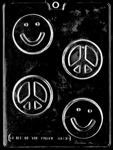 Smile Face and Peace Bar chocolate mold, clear mold with peace sign and smiley bar designs.