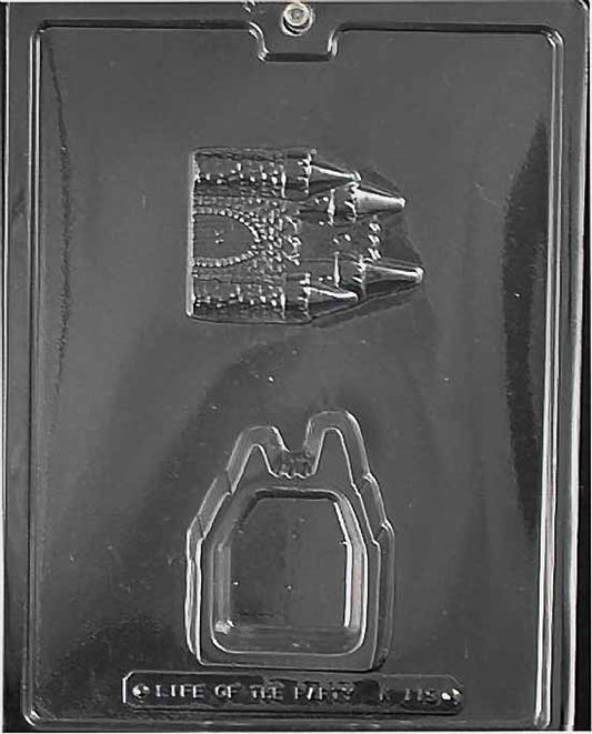 Castle Pour Box chocolate mold, clear mold shaped like a castle container for chocolate.