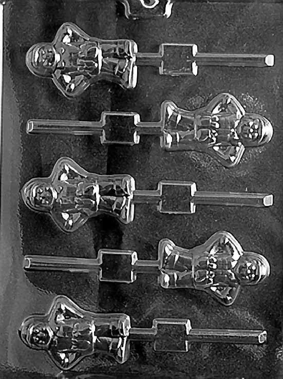Builder Man Lollipop chocolate mold, clear mold shaped like builder figure for candy pops.