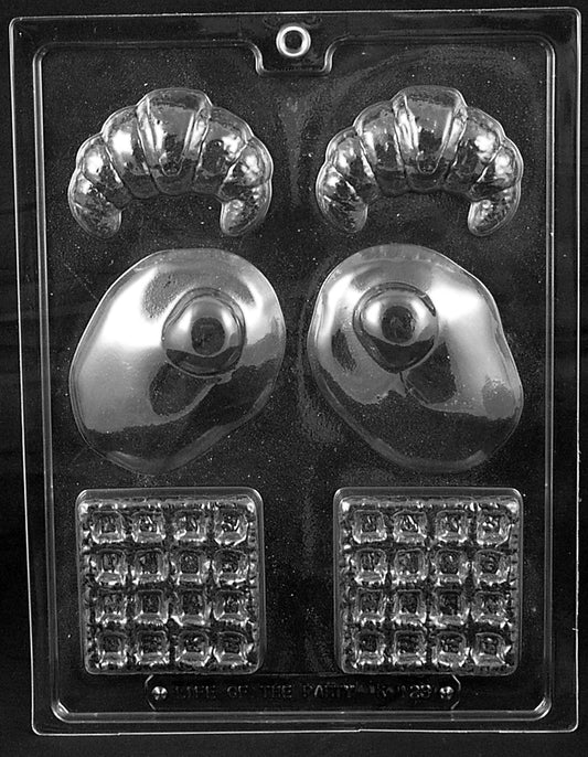 Breakfast Food chocolate mold, clear mold with egg, toast, and food shapes for candy making.