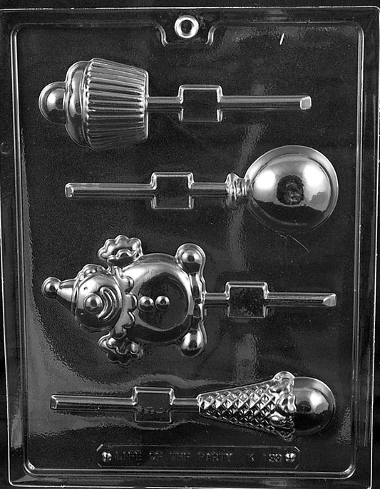 Kids Party Assortment Lollipop chocolate mold, clear mold with assorted Lollipop pop designs for candy.