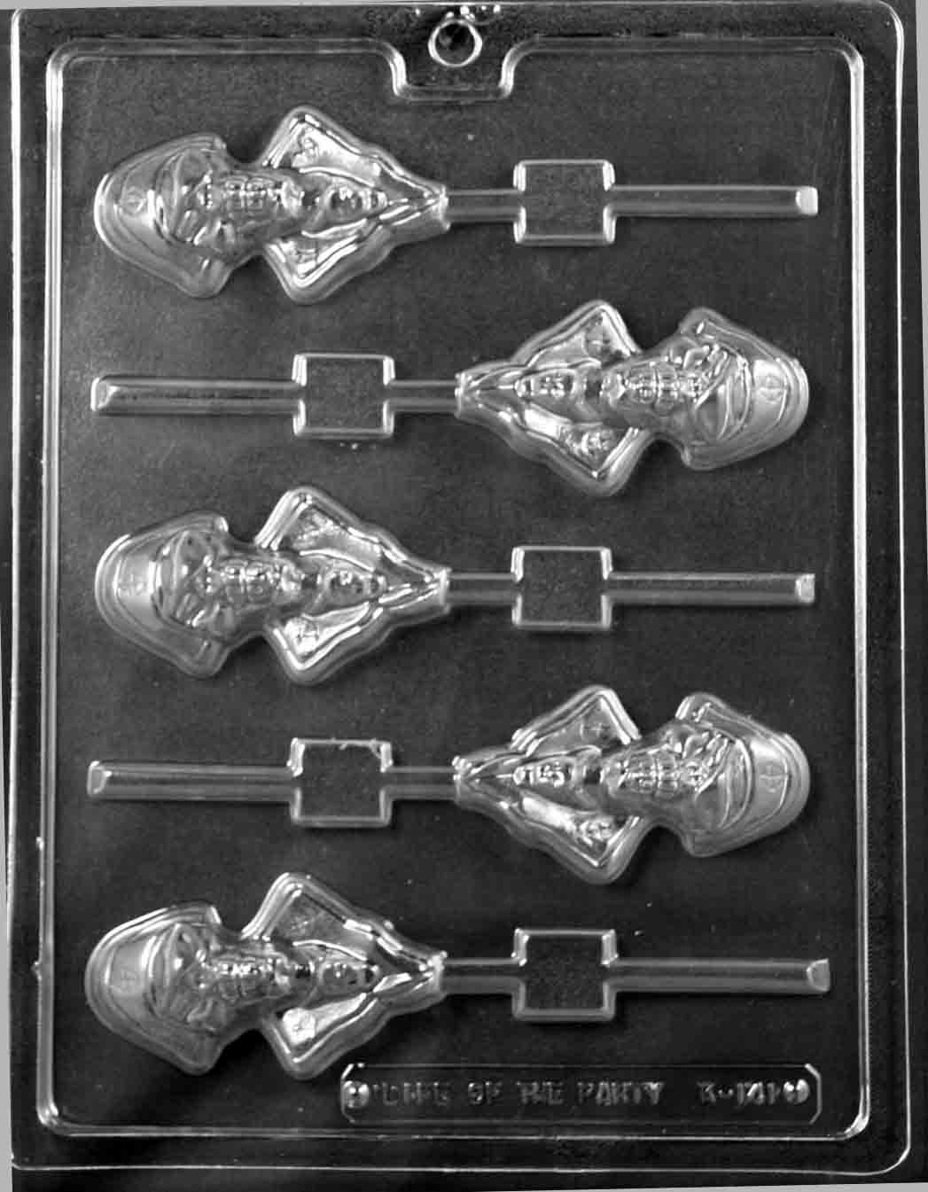 Detailed Pirate Lollipop chocolate mold, clear mold with pirate figure pop design.