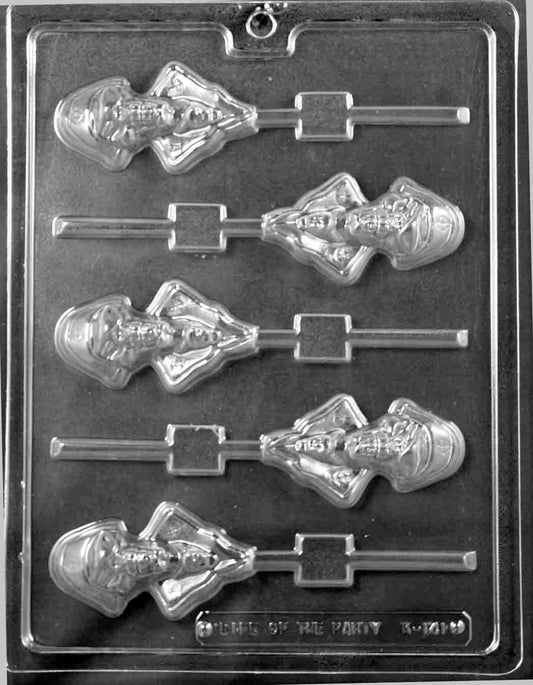 Detailed Pirate Lollipop chocolate mold, clear mold with pirate figure pop design.