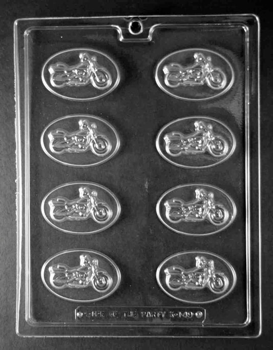 Motorcycle chocolate mold, clear mold shaped like motorcycles for candy making.