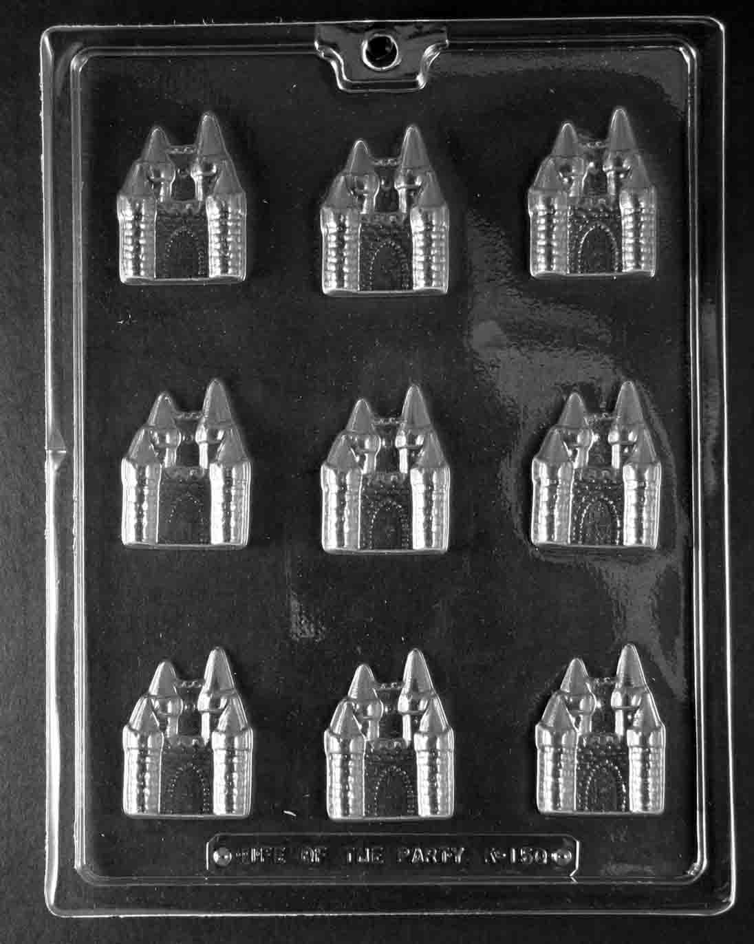 Castle chocolate mold, clear mold shaped like small castles for candy making.