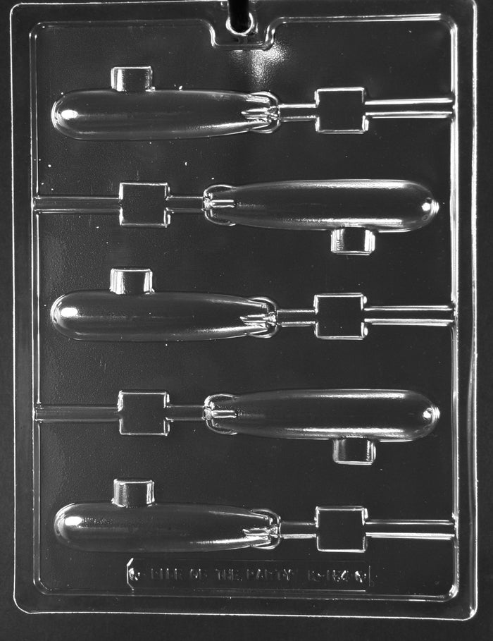 Submarine Lollipop chocolate mold, clear mold shaped like submarine pops for candy making.