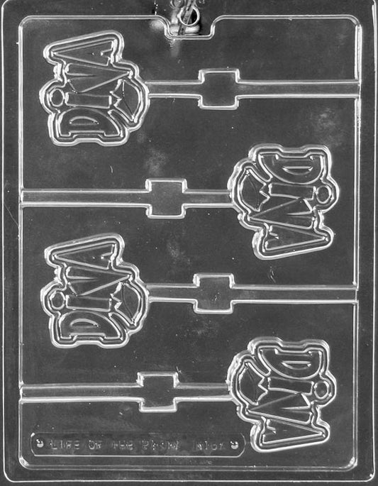 Diva Lollipop chocolate mold, clear mold shaped with glamorous diva designs for candy pops.