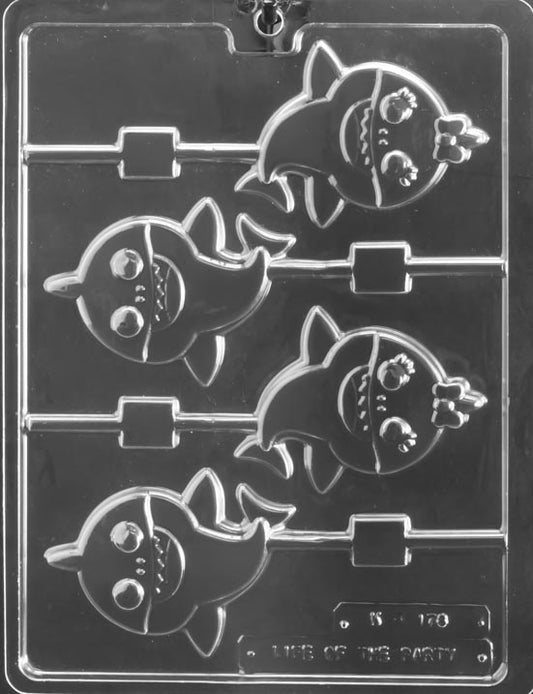 Baby Sharks Lollipop chocolate mold, clear mold shaped like sharks for candy pops.