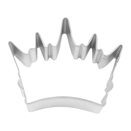 A crown-shaped cookie cutter with detailed points, perfect for royal-themed cookies and fairytale baking.