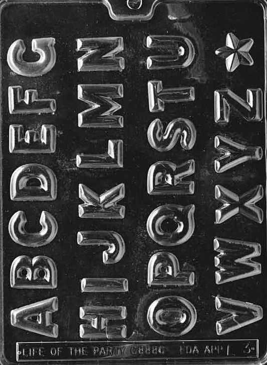 Alphabet chocolate mold, clear mold with letters A to Z for chocolate making.
