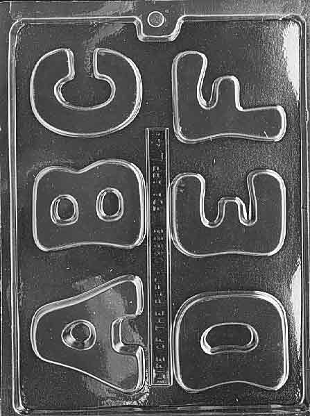 Letters A–F chocolate mold, clear mold shaped like letters A through F for candy.