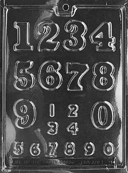 Numbers chocolate mold, clear mold with large and small number designs for candy.