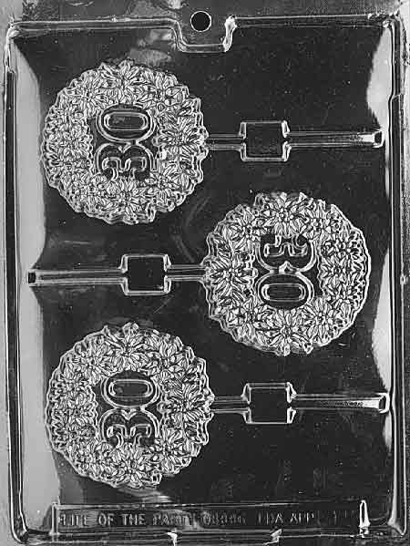 30th Lollipop chocolate mold, clear mold shaped with 30th round design for pops.