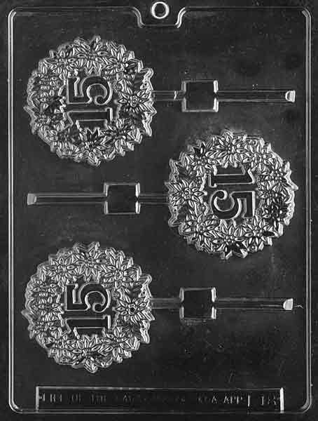 15th Lollipop chocolate mold, clear mold shaped like 15th number round pops.