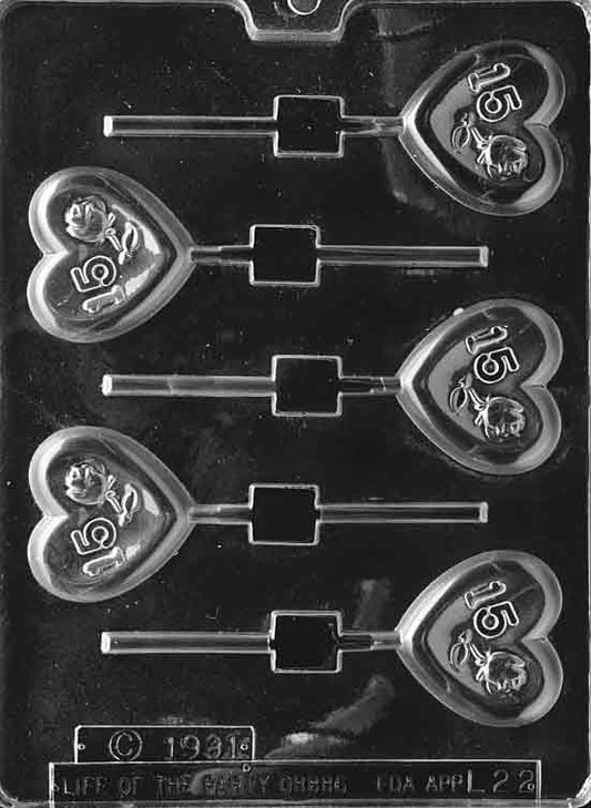 Rose Heart 15 chocolate mold, clear mold with heart and number 15 for candy.