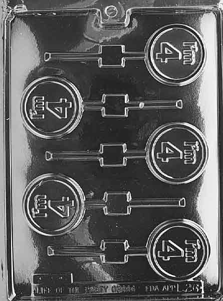 I’m 4 Lollipop chocolate mold, clear mold with “I’m 4” candy pop round design.