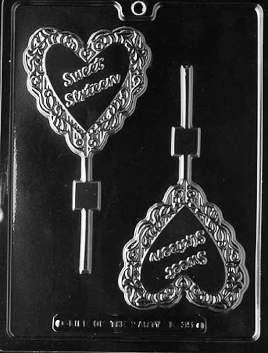 Sweet Sixteen Lollipop chocolate mold, clear mold shaped like Sweet 16 pops.