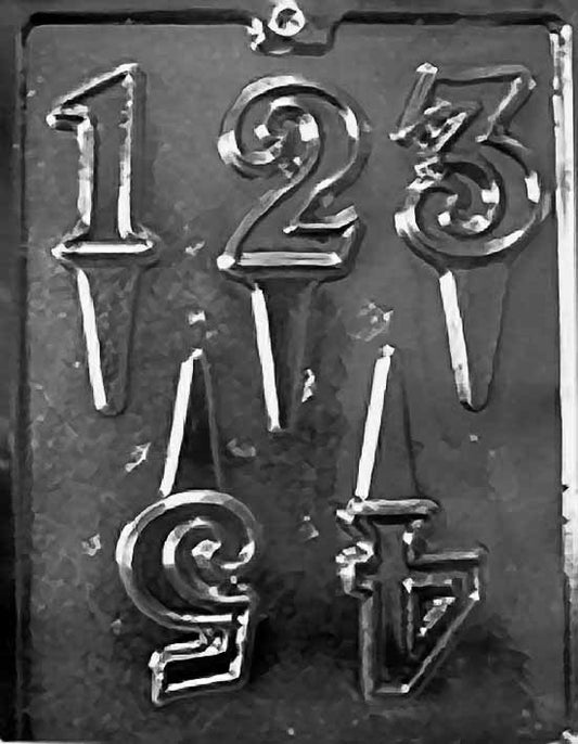 Numbers 1–5 Cake Topper chocolate mold, clear mold for tall number designs.