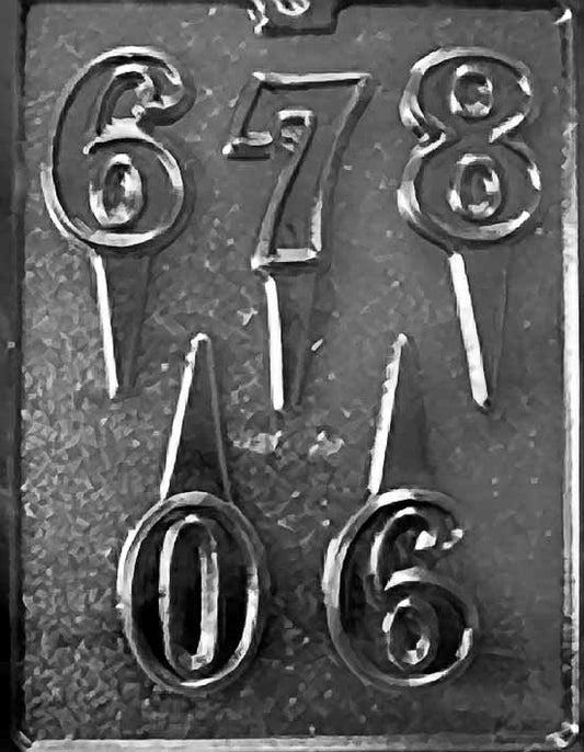 Numbers 6–0 Cake Topper chocolate mold, clear mold for tall number designs.