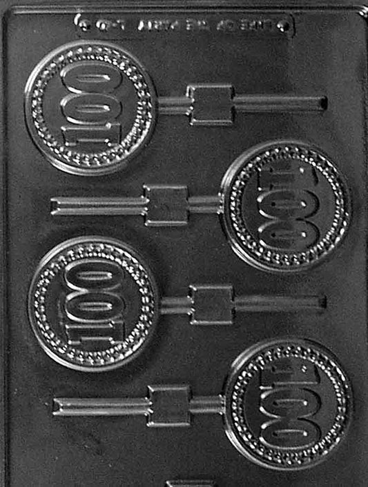#100 Lollipop chocolate mold, clear mold shaped like milestone 100 pops.