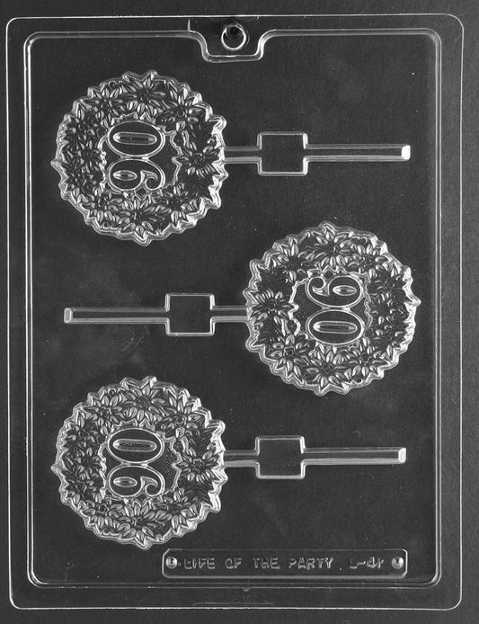 #90 Lollipop chocolate mold, clear mold shaped like number 90 pops.