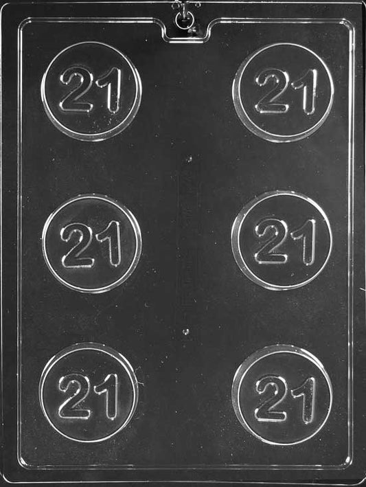 #21 Cookie chocolate mold, clear mold shaped like number 21 cookies.