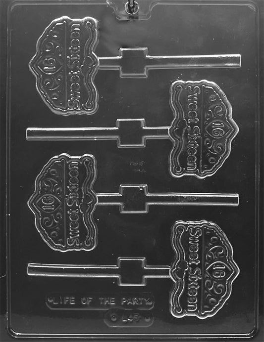 Sweet 16 Tiara Lollipop chocolate mold, clear mold shaped with tiara and Sweet 16.