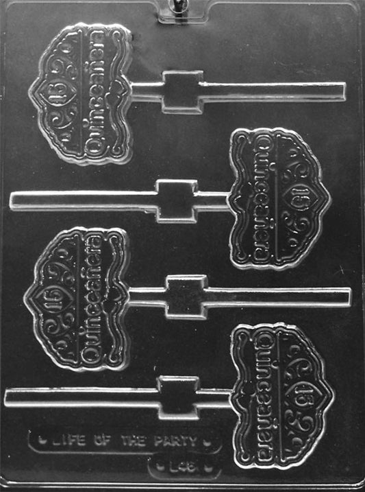 Quinceañera 15 Tiara Lollipop chocolate mold, clear mold with tiara and 15 design.