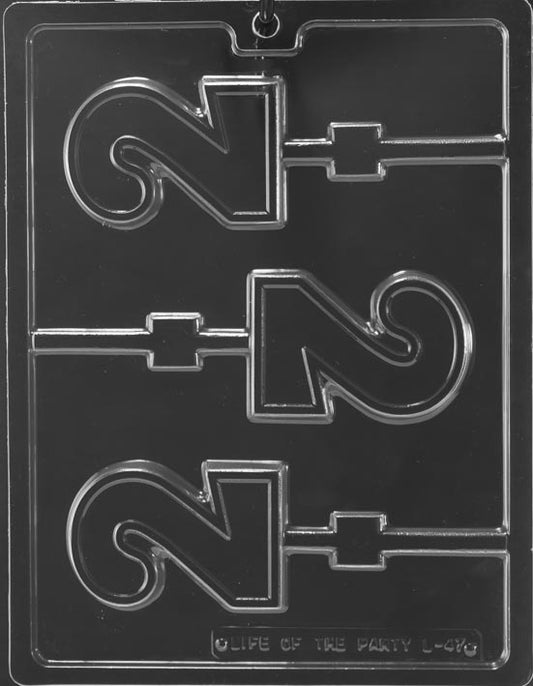 #2 Lollipop chocolate mold, clear mold with number two candy pop design.