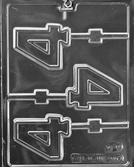 #4 Lollipop chocolate mold, clear mold with number four candy design.