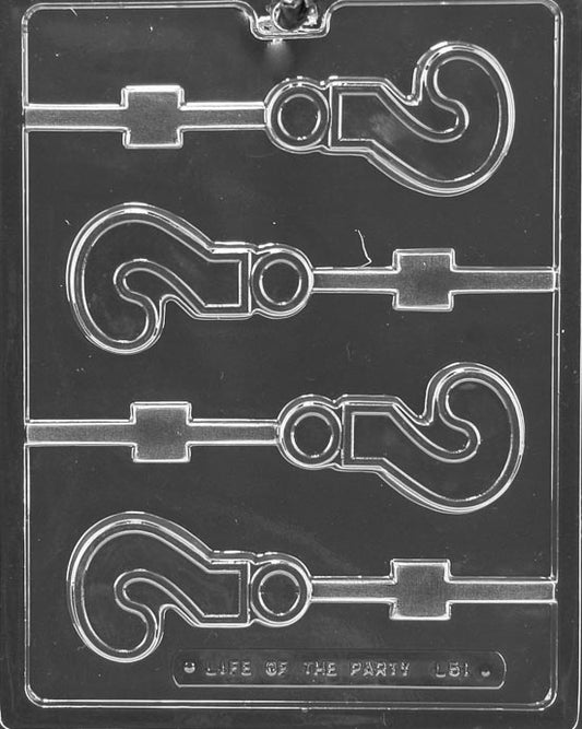 Question Mark Lollipop chocolate mold, clear mold shaped like question mark pops for candy.