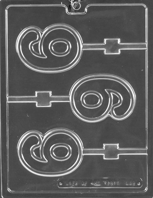 #6 Lollipop chocolate mold, clear mold forming bold number six on a stick for candy pops.