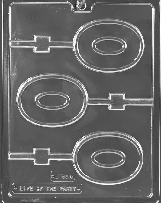 #0 Lollipop chocolate mold, clear mold showing rounded zero numeral on a lollipop form.