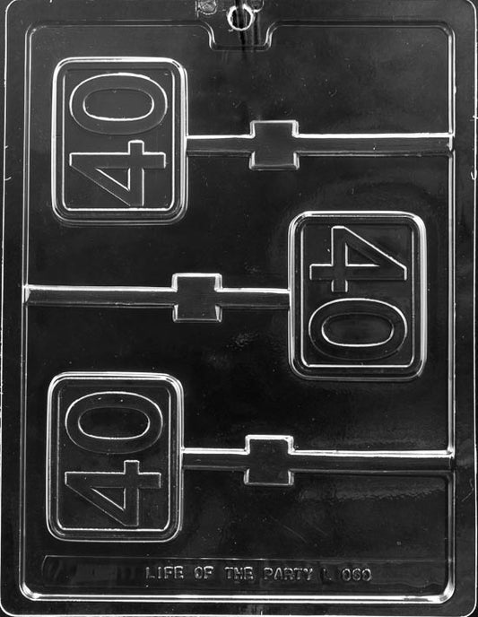 #40 Plain Lollipop chocolate mold showing simple 40 numeral on a pop stick form.