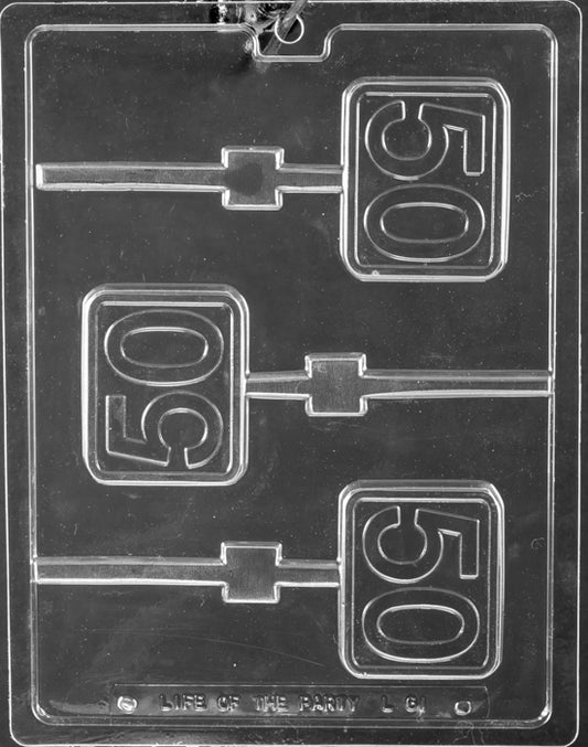#50 Plain Lollipop chocolate mold, clear pop mold with 50 numeral.