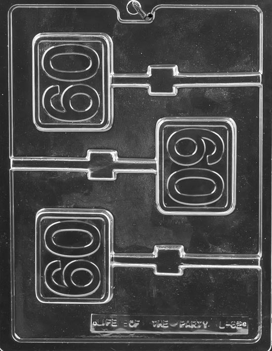 #60 Plain Lollipop chocolate mold with 60 numeral formed as a lollipop.