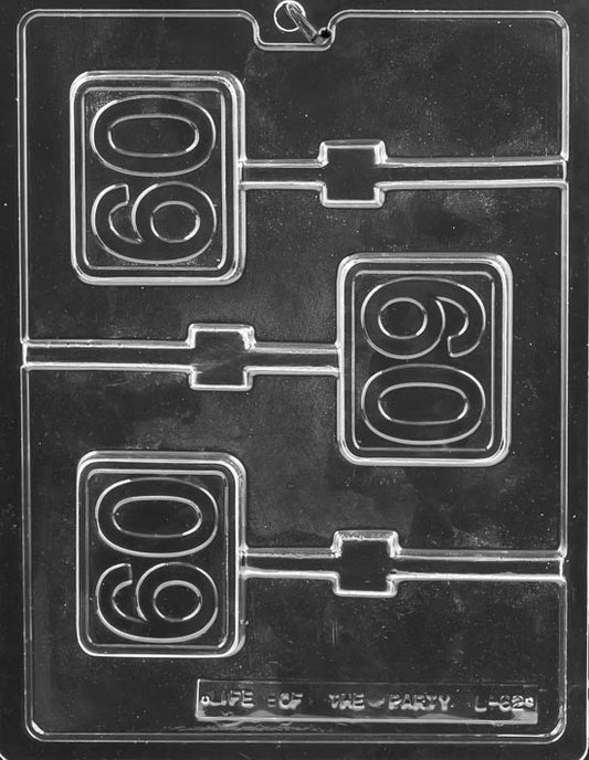 #60 Plain Lollipop chocolate mold with 60 numeral formed as a lollipop.
