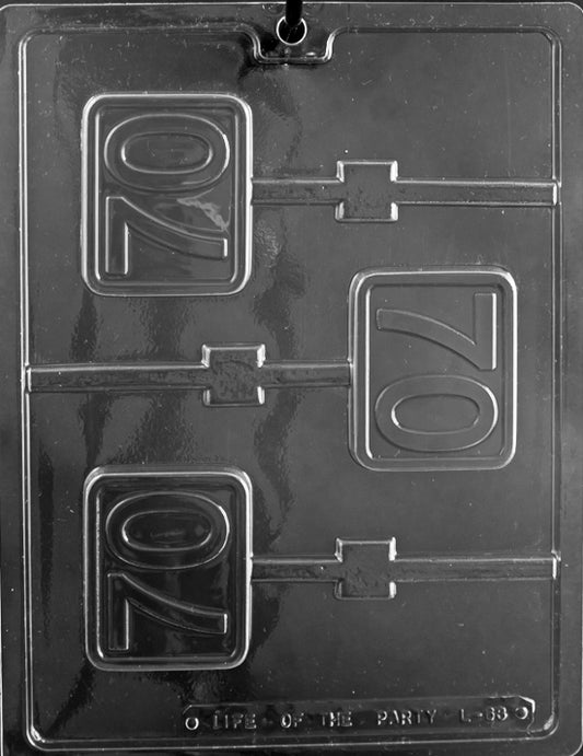 #70 Plain Lollipop chocolate mold, clear pop mold with number 70.
