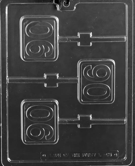 #90 Plain Lollipop chocolate mold with number ninety on a lollipop shape.