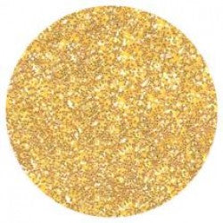 Close-up of bright gold Galaxy Glitter Dust in a circular frame, featuring fine, metallic shimmer with intense lemon yellow-gold sparkle.