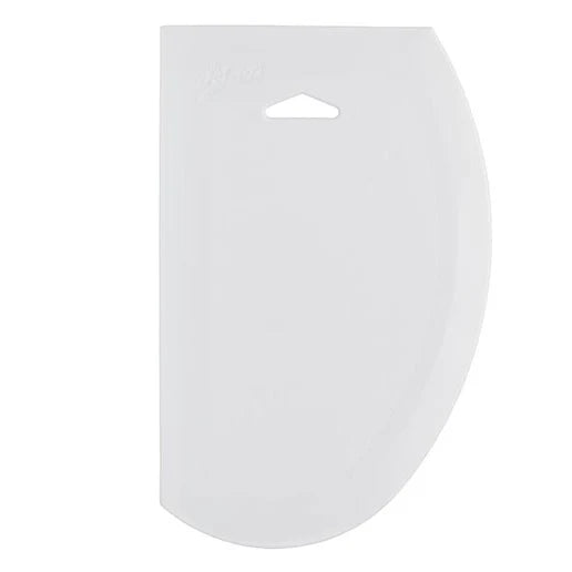 Ateco Large Plastic Bowl Scraper & Smoother, white 7.5" x 4.75" tool designed for transferring batter, smoothing frosting, and scraping mixing bowls.