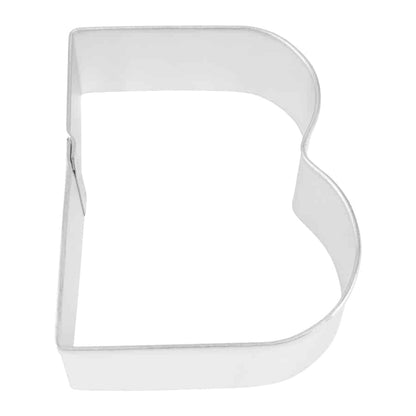 Close-up of a metal Letter 'B' cookie cutter with sturdy construction.