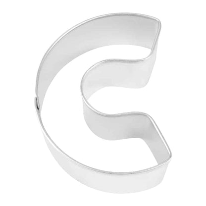 Close-up of a metal Letter 'C' cookie cutter with sturdy construction.