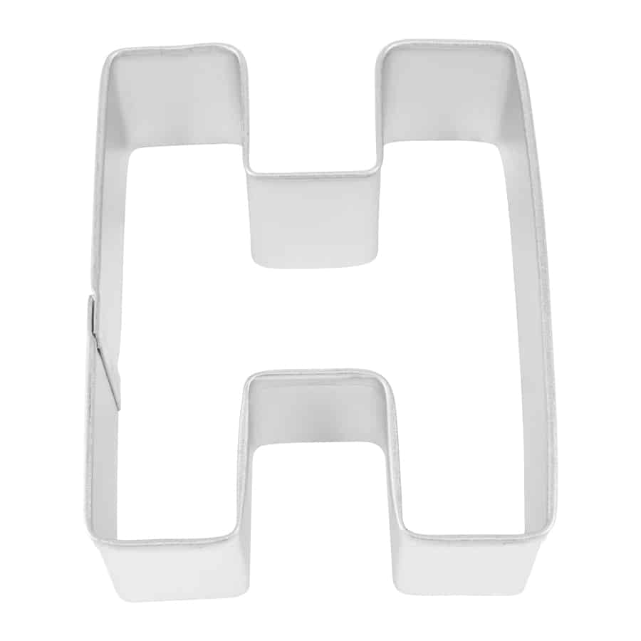 Close-up of a metal Letter 'H' cookie cutter with sturdy construction.