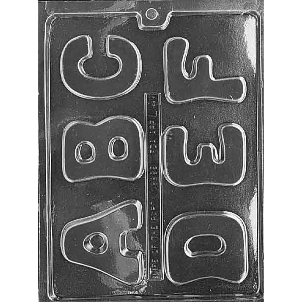 Plastic chocolate mold featuring six large block letters—A, B, C, D, E, and F—designed for creating chunky chocolate characters ideal for messages, monograms, or decorative treats.