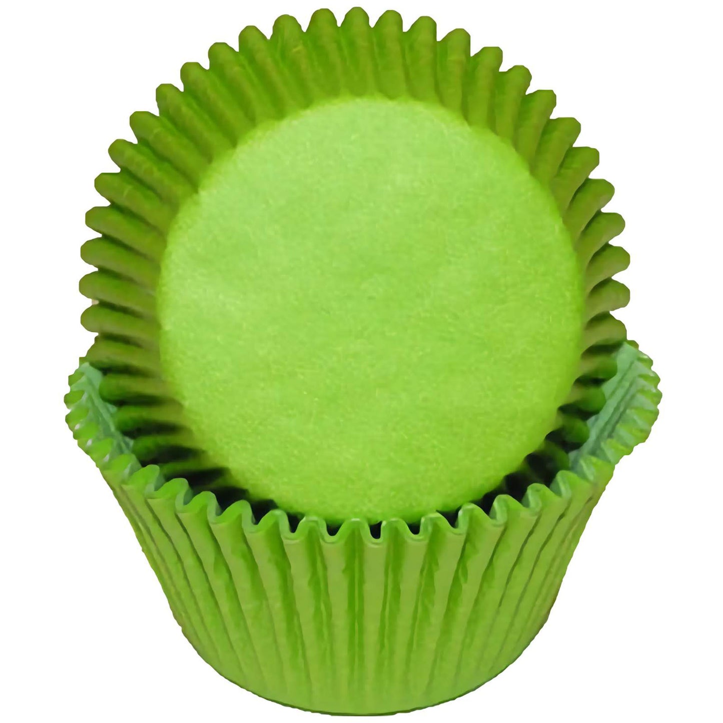 Lime green standard greaseproof cupcake liners, stacked together, featuring a bright, lively green color, perfect for adding a fresh and energetic touch to your baked goods.